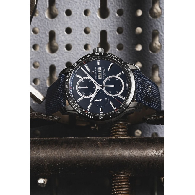 Maurice Lacroix Pontos S Chronograph ∅43 mm - 10 ATM, Esfera azul oscuro, brazalete de nailon