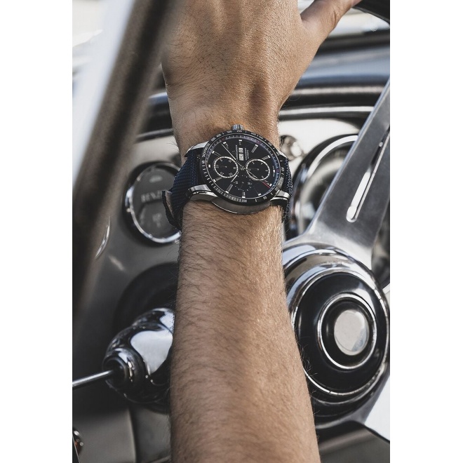 Maurice Lacroix Pontos S Chronograph ∅43 mm - 10 ATM, Esfera azul oscuro, brazalete de nailon