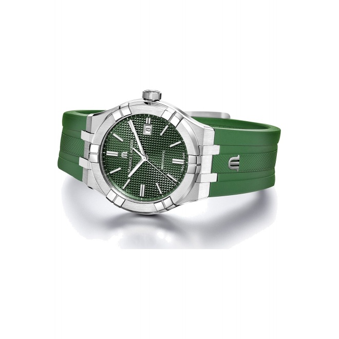 Maurice Lacroix Aikon Automatic Date ∅42 mm - 20 ATM, Esfera verde, brazalete de caucho verde