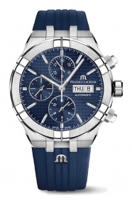 Maurice Lacroix Aikon Automatic Chronograph ∅44 mm - 20 ATM, Esfera azul/azul, brazalete de caucho azul