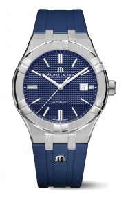 Maurice Lacroix Aikon Automatic Date ∅42 mm - 20 ATM, Esfera azul, brazalete de caucho azul