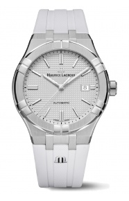 Maurice Lacroix Aikon Automatic Date ∅42 mm - 20 ATM, Esfera plateada, brazalete de caucho gris