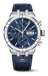 Maurice Lacroix Aikon Automatic Chronograph ∅44 mm - 20 ATM, Esfera azul/azul, brazalete de piel azul