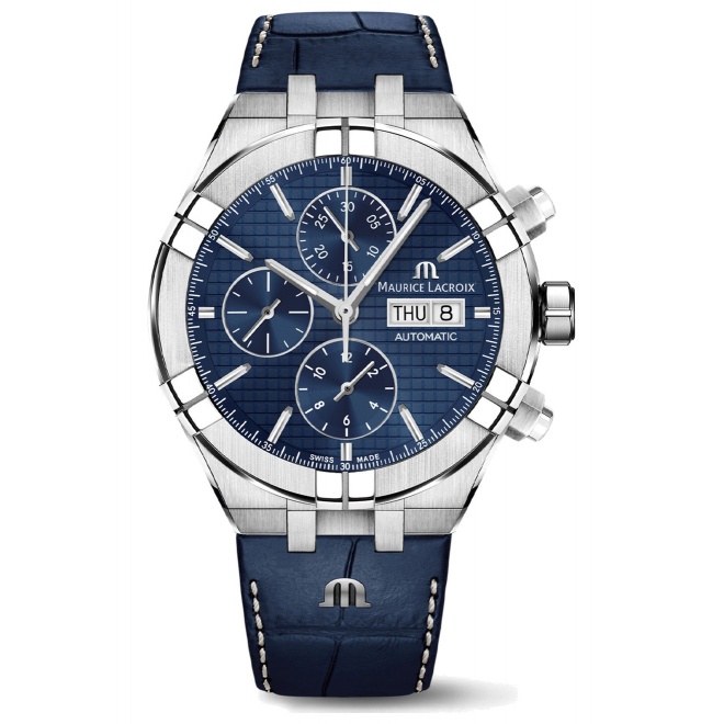 Maurice Lacroix Aikon Automatic Chronograph ∅44 mm - 20 ATM, Esfera azul/azul, brazalete de piel azul