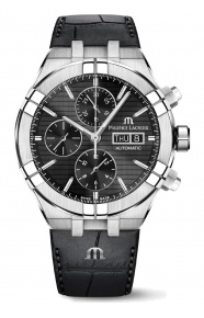 Maurice Lacroix Aikon Automatic Chronograph ∅44 mm - 20 ATM, Esfera negra, brazalete de piel negra