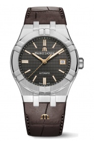 Maurice Lacroix Aikon Automatic Date ∅39 mm - 20 ATM, Esfera gris indices oro rosa, brazalete de piel marrón