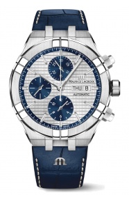 Maurice Lacroix Aikon Automatic Chronograph ∅44 mm - 20 ATM, Esfera gris/azul, brazalete de piel azul