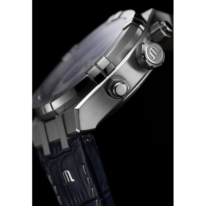 Maurice Lacroix Aikon Automatic Chronograph ∅44 mm - 20 ATM, Esfera gris/azul, brazalete de piel azul