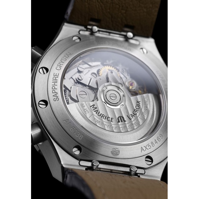 Maurice Lacroix Aikon Automatic Chronograph ∅44 mm - 20 ATM, Esfera gris/azul, brazalete de piel azul