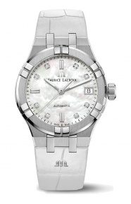 Maurice Lacroix Aikon Automatic Date ∅35 mm - 20 ATM, Esfera nácar blanco 8 diamantes, brazalete de piel blanco