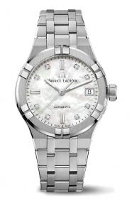 Maurice Lacroix Aikon Automatic Date ∅35 mm - 20 ATM, Esfera nácar blanco 8 diamantes, brazalete de acero