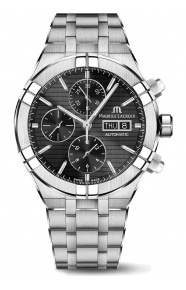 Maurice Lacroix Aikon Automatic Chronograph ∅44 mm - 20 ATM, Esfera negra, brazalete de acero