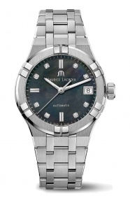 Maurice Lacroix Aikon Automatic Date ∅35 mm - 20 ATM, Esfera nácar negro 8 diamantes, brazalete de acero