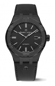 Maurice Lacroix Aikon Automatic Date ∅42 mm - 20 ATM, Esfera negra PVD negro, brazalete de piel negra
