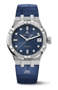 Maurice Lacroix Aikon Automatic Date ∅35 mm - 20 ATM, Esfera azul 8 diamantes, brazalete de piel azul