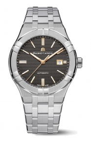 Maurice Lacroix Aikon Automatic Date ∅42 mm - 20 ATM, Esfera gris indices oro rosa, brazalete de acero