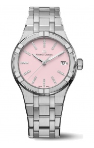 Maurice Lacroix Aikon Quartz Colours Edition ∅35 mm - 10 ATM, Esfera rosa, brazalete de acero, diamantes