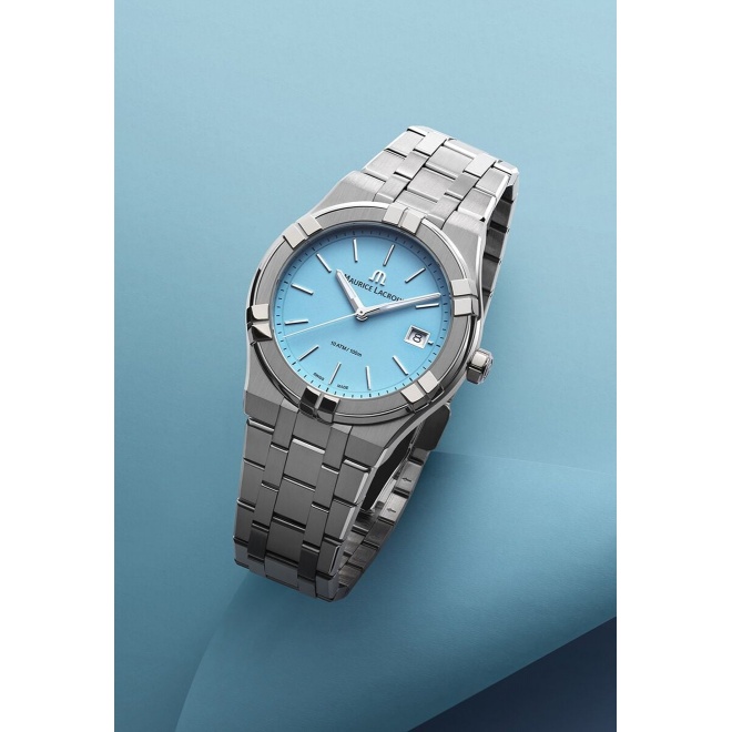 Maurice Lacroix Aikon Quartz Colours Edition ∅40 mm - 10 ATM, Esfera azul, brazalete de acero