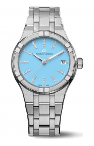 Maurice Lacroix Aikon Quartz Colours Edition ∅35 mm - 10 ATM, Esfera azul, brazalete de acero, diamantes