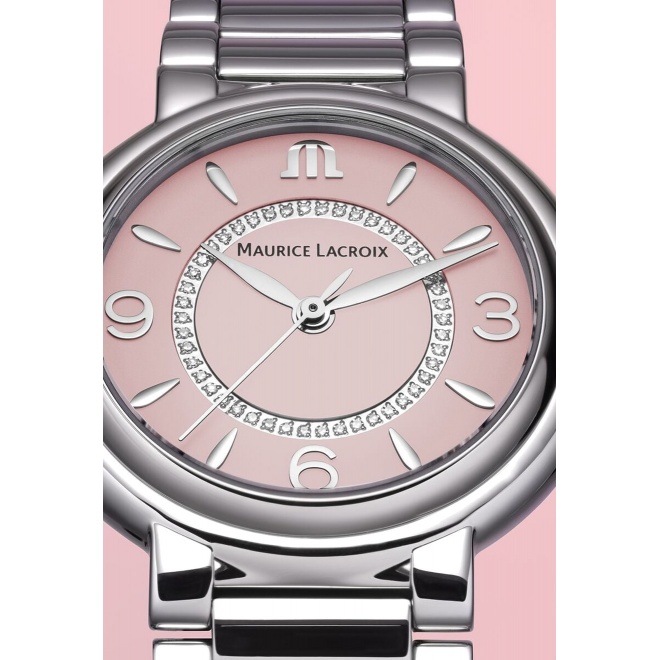 Maurice Lacroix Fiaba Colours Edition ∅32 mm - 5 ATM, Esfera rosa, brazalete de acero, diamantes