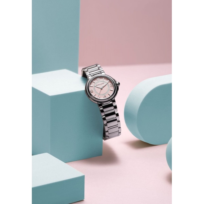 Maurice Lacroix Fiaba Colours Edition ∅32 mm - 5 ATM, Esfera rosa, brazalete de acero, diamantes