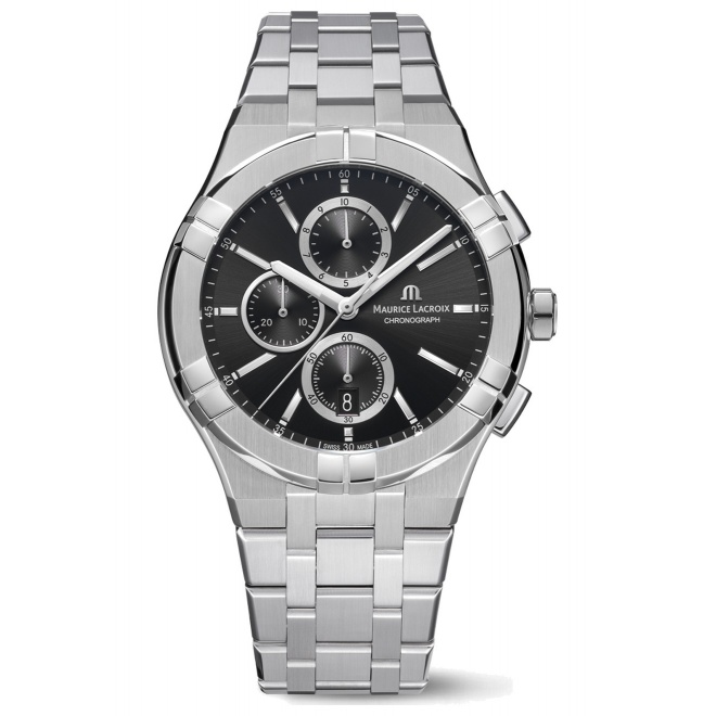 Maurice Lacroix Aikon Quartz Chronograph ∅42 mm - 10 ATM, Esfera negra, brazalete de acero