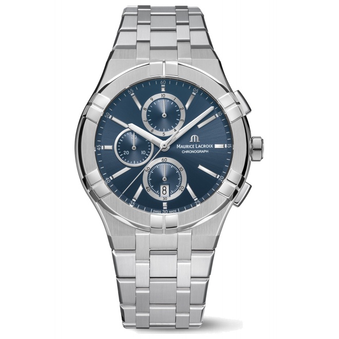 Maurice Lacroix Aikon Quartz Chronograph ∅42 mm - 10 ATM, Esfera azul, brazalete de acero