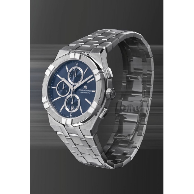 Maurice Lacroix Aikon Quartz Chronograph ∅42 mm - 10 ATM, Esfera azul, brazalete de acero