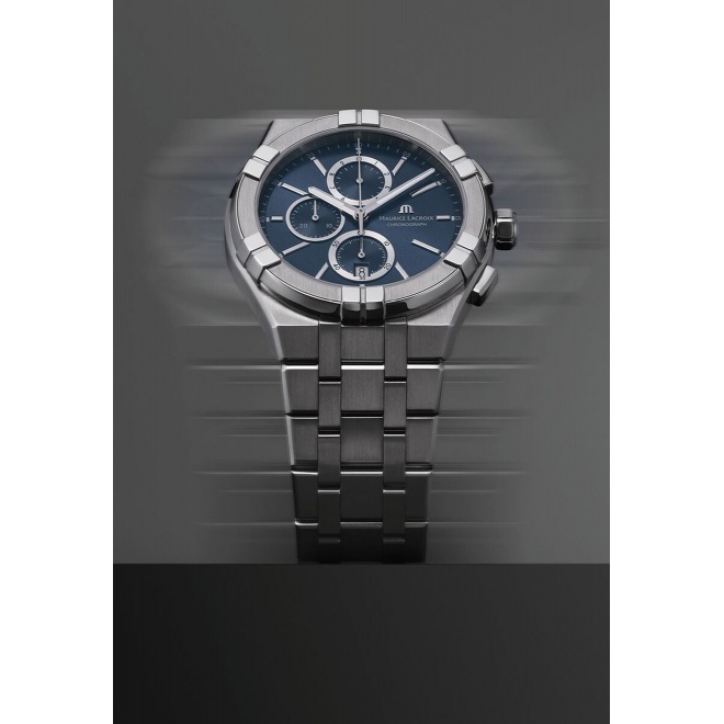 Maurice Lacroix Aikon Quartz Chronograph ∅42 mm - 10 ATM, Esfera azul, brazalete de acero