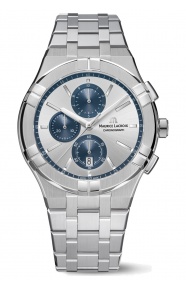 Maurice Lacroix Aikon Quartz Chronograph ∅42 mm - 10 ATM, Esfera gris, brazalete de acero, azul