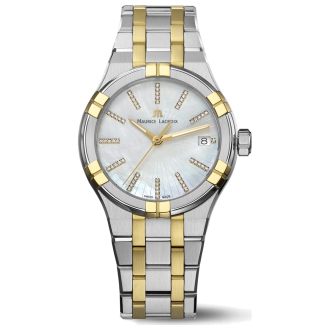 Maurice Lacroix Aikon Quartz ∅35 mm - 10 ATM, Esfera nácar, brazalete de acero, duotone - 10 ATM, bicolor PVD oro amarillo