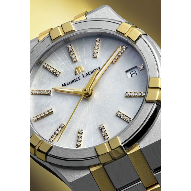 Maurice Lacroix Aikon Quartz ∅35 mm - 10 ATM, Esfera nácar, brazalete de acero, duotone - 10 ATM, bicolor PVD oro amarillo
