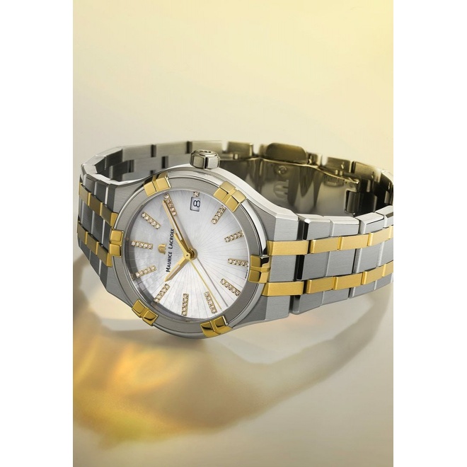 Maurice Lacroix Aikon Quartz ∅35 mm - 10 ATM, Esfera nácar, brazalete de acero, duotone - 10 ATM, bicolor PVD oro amarillo
