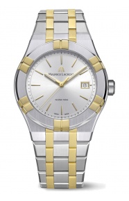 Maurice Lacroix Aikon Quartz ∅40 mm - 10 ATM, Esfera plateada, brazalete de acero, duotone - 10 ATM, bicolor PVD oro amarillo
