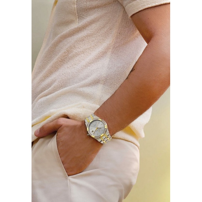Maurice Lacroix Aikon Quartz ∅40 mm - 10 ATM, Esfera plateada, brazalete de acero, duotone - 10 ATM, bicolor PVD oro amarillo