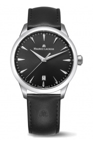 Maurice Lacroix 1975 Quartz ∅39 mm - 10 ATM, Esfera negra, correa de piel negra