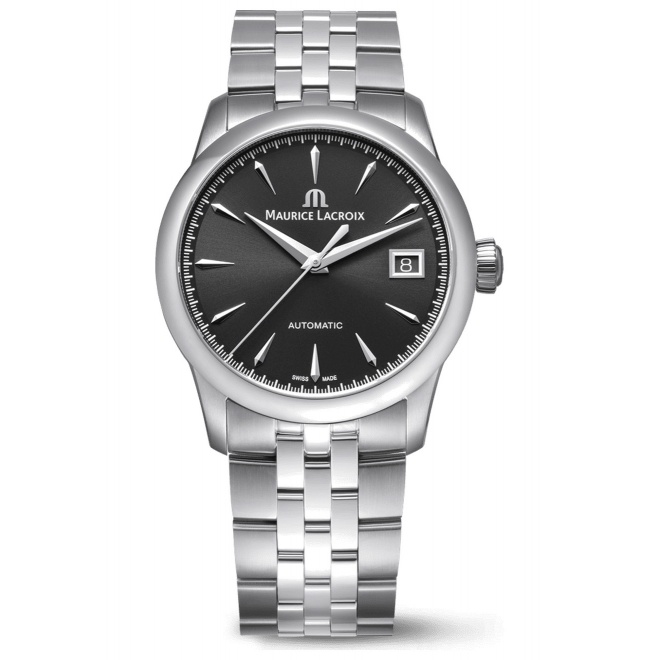 Maurice Lacroix 1975 Automatic ∅36 mm - 10 ATM, Esfera negra, brazalete de acero