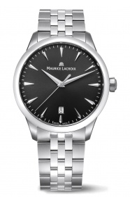 Maurice Lacroix 1975 Quartz ∅39 mm - 10 ATM, Esfera negra, brazalete de acero