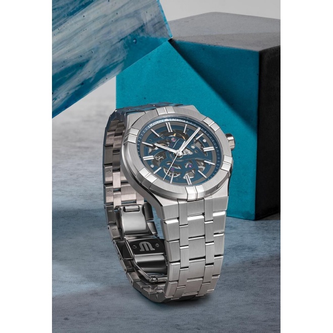 Maurice Lacroix Aikon Automatic Skeleton ∅42 mm - 20 ATM, Esfera azul, brazalete de acero