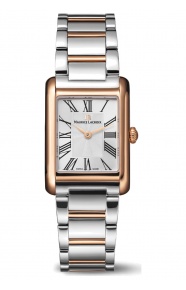 Maurice Lacroix Fiaba Square 24 x 34 mm - 5 ATM, Esfera plateada, brazalete de acero, PVD oro rosa