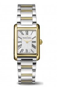 Maurice Lacroix Fiaba Square 24 x 34 mm - 5 ATM, Esfera plateada, brazalete de acero, caja PVD oro amarillo, PVD oro amarillo