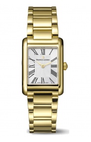 Maurice Lacroix Fiaba Square 24 x 34 mm - 5 ATM, Esfera plateada, brazalete PVD oro amarillo, caja PVD oro amarillo