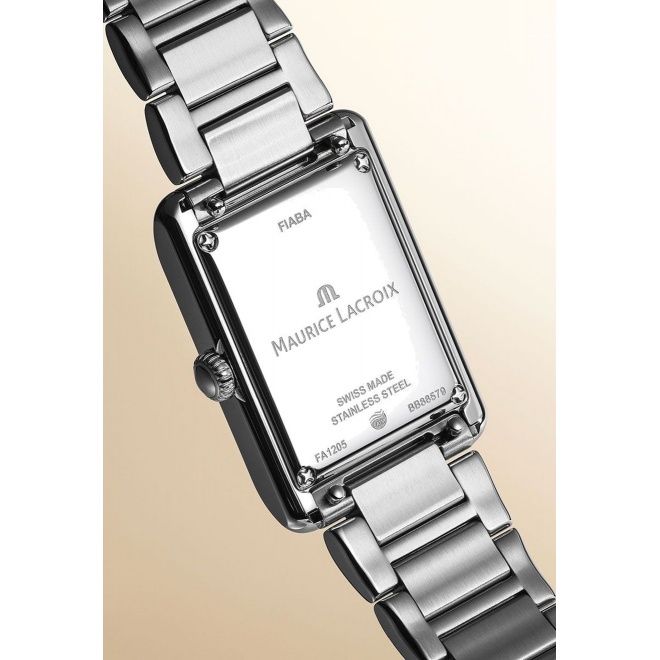 Maurice Lacroix Fiaba Square 24 x 34 mm - 5 ATM, Esfera plateada, brazalete de acero, caja acero