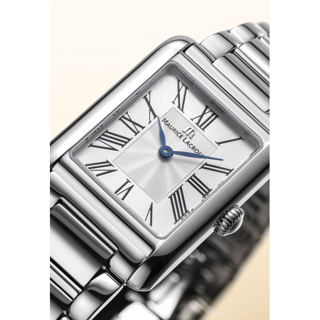 Maurice Lacroix Fiaba Square 24 x 34 mm - 5 ATM, Esfera plateada, brazalete de acero, caja acero
