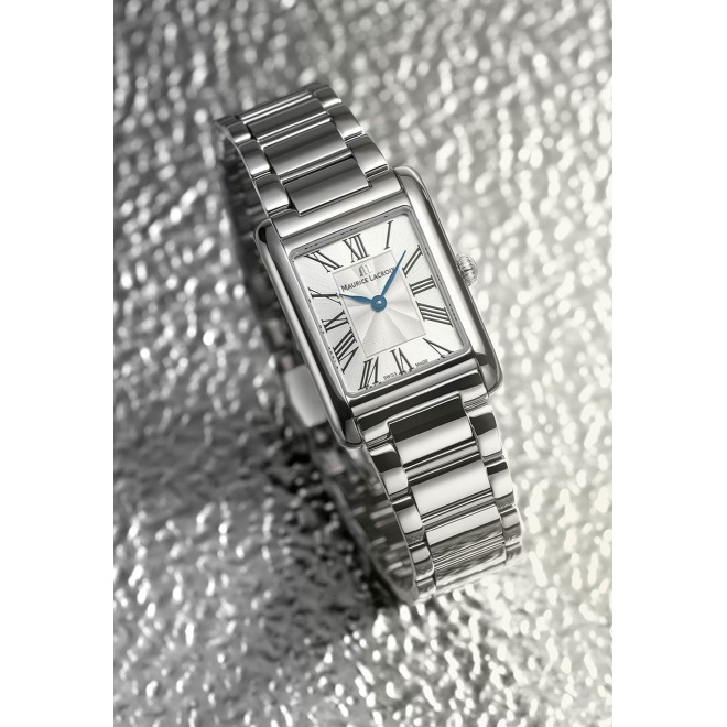Maurice Lacroix Fiaba Square 24 x 34 mm - 5 ATM, Esfera plateada, brazalete de acero, caja acero
