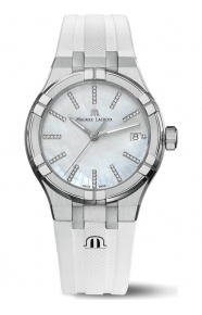 Maurice Lacroix Aikon Quartz Date ∅35 mm - 10 ATM, Esfera madre perla, brazalete de caucho blanco