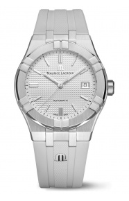 Maurice Lacroix Aikon Automatic Date ∅39 mm - 20 ATM, Esfera plateada, brazalete de caucho gris