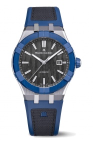 Maurice Lacroix Aikonic Automatic ∅43 mm - 10 ATM, Esfera negra, correa de caucho negro, bisel negro, azul