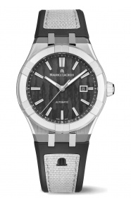 Maurice Lacroix Aikonic Automatic ∅43 mm - 10 ATM, Esfera negra, correa de caucho negro, blanco