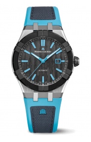 Maurice Lacroix Aikonic Automatic ∅43 mm - 10 ATM, Esfera negra, brazalete de caucho negro, bisel negro, turquesa
